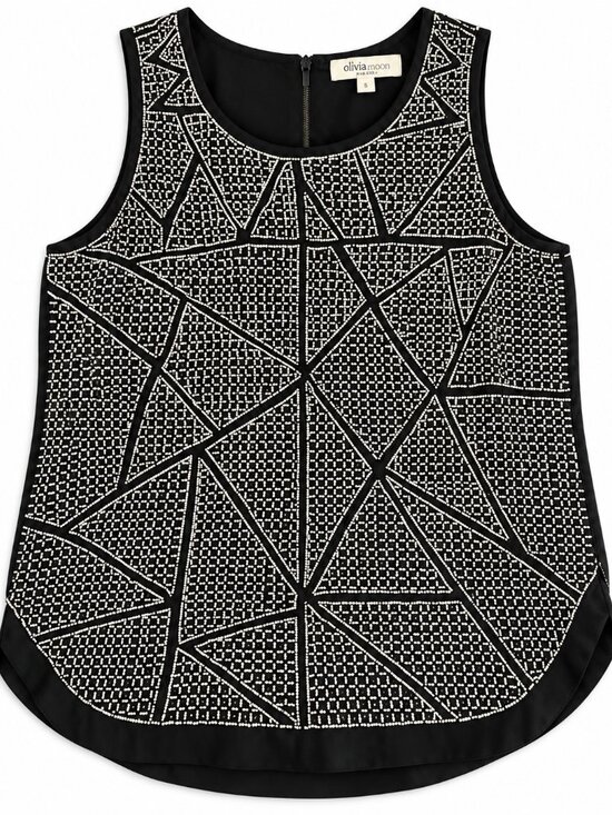 Olive & Oak Tops - Olive & Oak Black Beaded Sleeveless Top Geometric Blouse Size XS